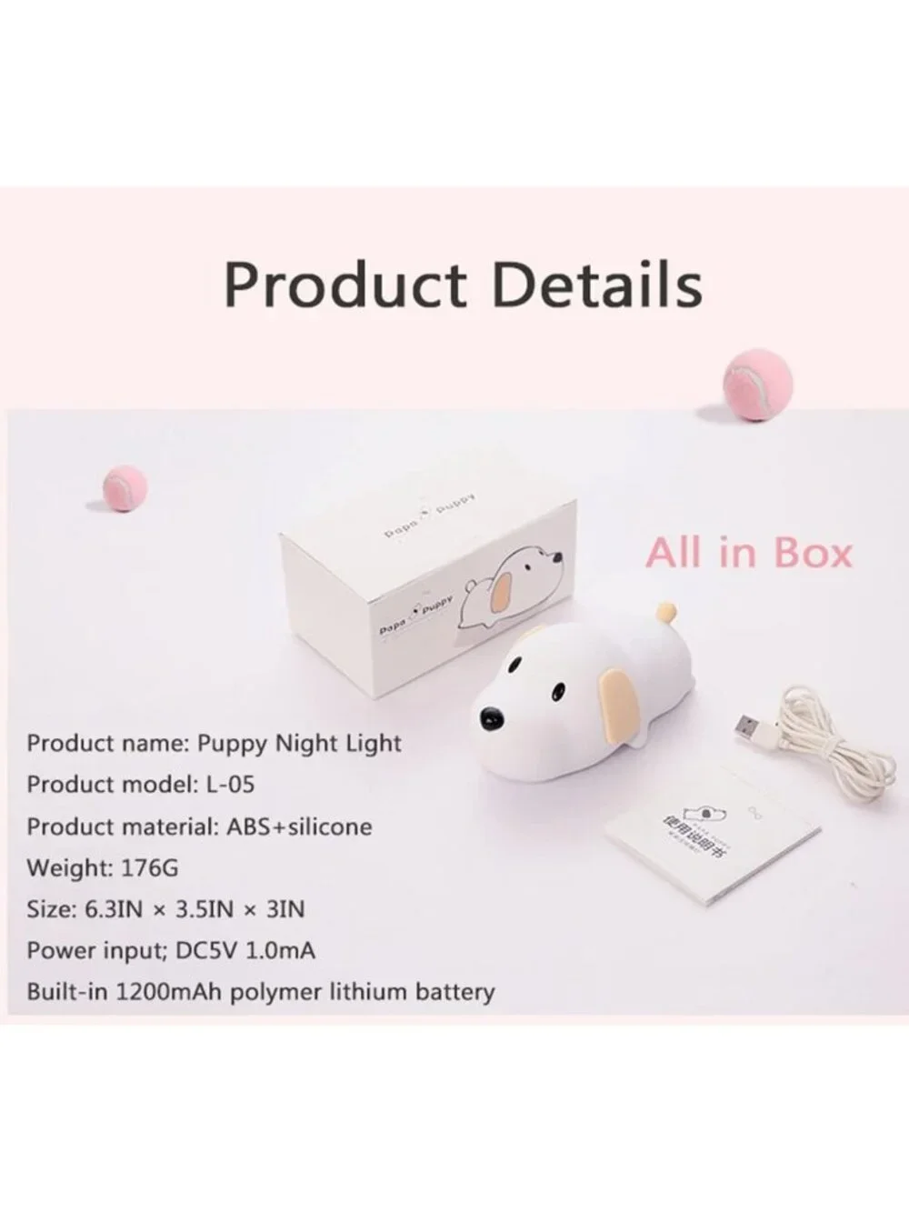 Cute Soft Silicone Dog Night Light - Dimmable Portable Puppy Lamp for Kids'